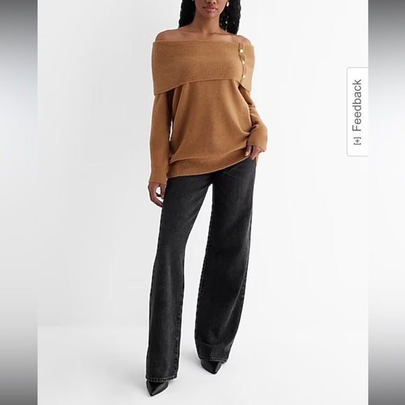 Express Novelty Button Off The Shoulder Oversized Sweater - Picture 3 of 4